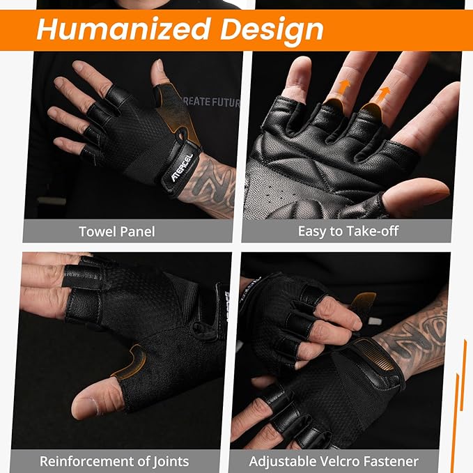 ATERCEL Premium Leather Workout Gloves, Ideal for Men and Women, Suitable for Weightlifting, Gym, Cycling