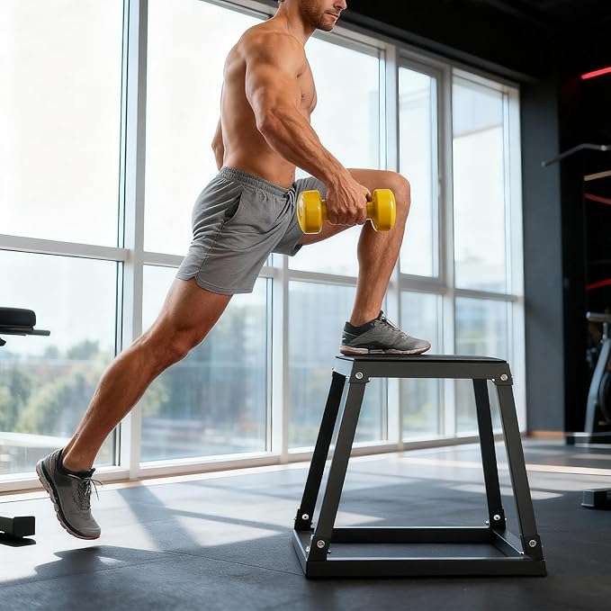 GanFindX Plyometric Jump Box Set, 12/18/24 Inch Steel Plyo Box, Heavy Duty Plyometric Platform with Anti Slip Surface, Fitness Exercise Step Up Box for Home Gym Training, Agility and Strength Conditioning