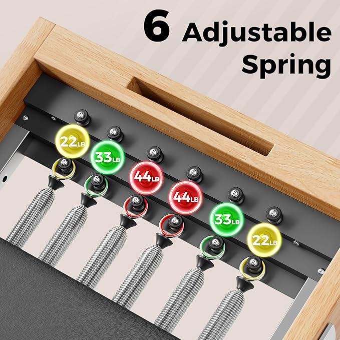 DELAVIN Pilates Reformer with Tower, Pilates Machines with Springs, Sitting Box, Jump Board and Accessories, Solid Wooden Pilates Equipment for Studio, Gym and Home Workout (FBA)