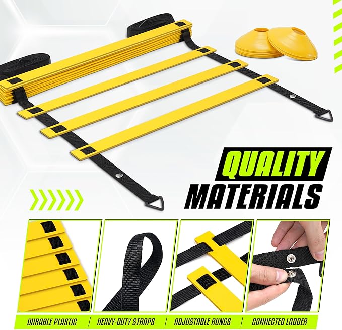 Yes4All Agility Ladder Speed Training Equipment, Adjustable Football Ladder for All Ages with Carry Bag, Durable, Portable, Multiple Colors & Rungs