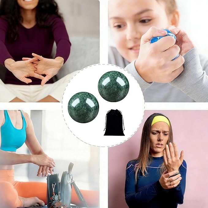 Hand Therapy Balls for Stress Relief,Baoding Balls for Women & Men,Marble Chinese Massage Ball Set for Hand Exercise,Arthritis,Brain Stress Relief,2 Pack with Storage Bag (1.57inch Dark Green)