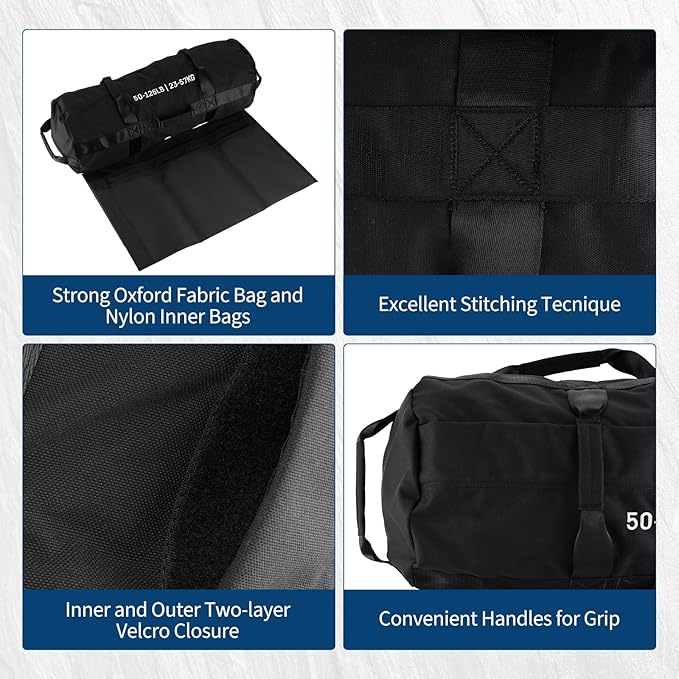 Garvee Sandbag for Fitness Weights Training,5-200 LBS Adjustable Weighted SandBag for Strength Powerlifting Running Home Gym Exercise,Black