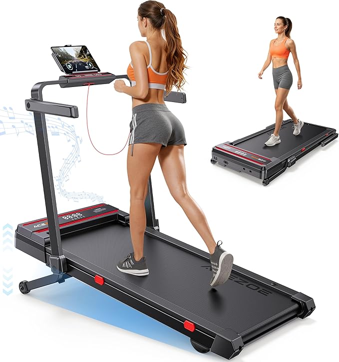 Foldable Walking Pad with 0-15% Auto Incline and Handle Bar, Under Desk Treadmill with 300LBS Weight Capacity, 3.0HP Quiet Treadmills for Home with Speaker, APP & Remote Control