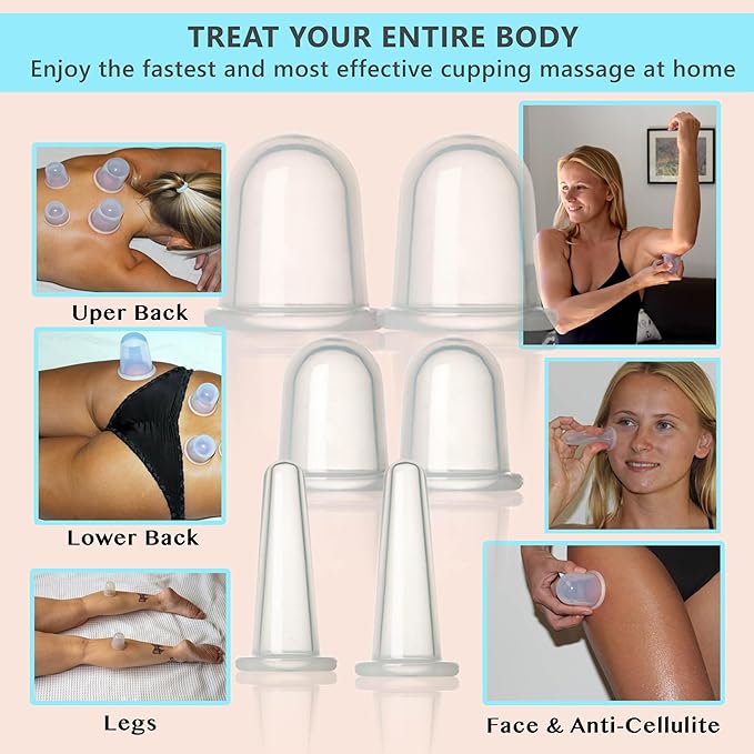 Cupping Kit for Massage Therapy - by DoSensePro, Cupping Set of 6 Professional Silicone Cups