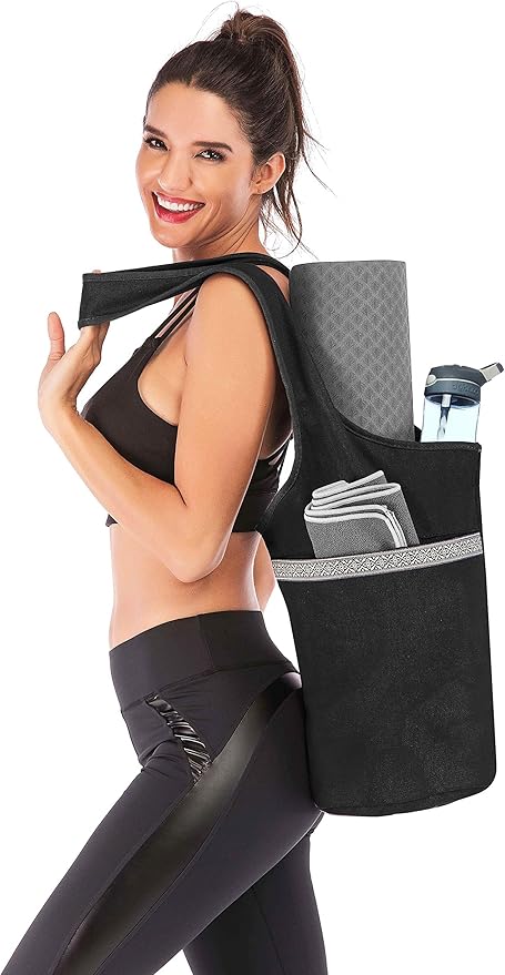 Ewedoos Canvas Yoga Mat Bag Fits Most Mats Yoga Bag with Large Storage Pockets to Hold More Accessories Ideal for Pilates Workout Gifts & Travel