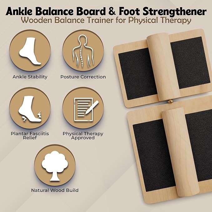 Ankle Balance Board for Ankle Strengthening Physical Therapy & Stability Training Adjustable Single Leg Ankle Strengthener Board for Sprains, Plantar Fasciitis Relief, Core Strength, Athletes & Home Use.