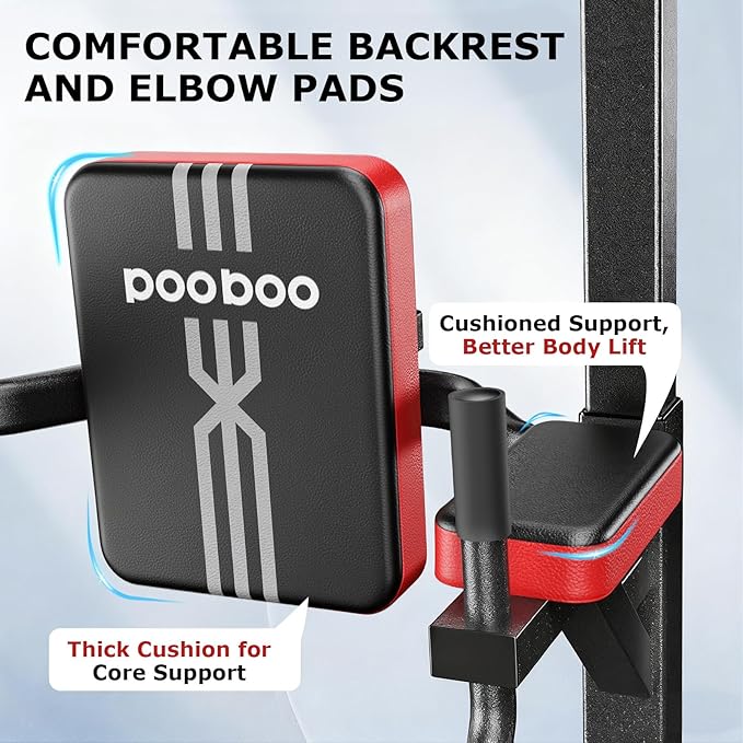 Pooboo Power Tower Dip Station Pull Up Bar for Fitness Home Gym Workout,450 Pounds Multi-Function Adjustable Height Fitness Strength Training Exercise Equipment,with Power Elastic Ropes