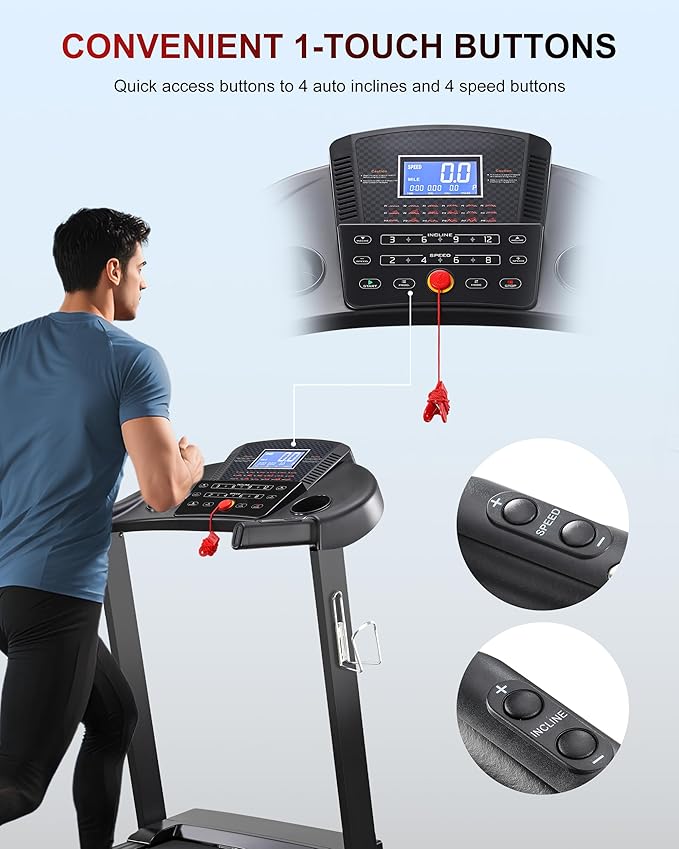 Treadmill with 15-Level Auto Incline, 47"x18" Wide Running Belt, 10 MPH, 3.5 HP Brushless Incline Treadmill for Home, 350 LB Capacity, Shock Absorption, Bluetooth Speaker & App