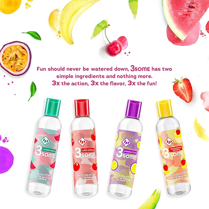 ID Lubricants 3some Flavored Sensual Massage – Passion Fruit Oral Delight & Warming Fun for Couples Pleasure - 4 fl oz 3in1 Sensual Massage Lube