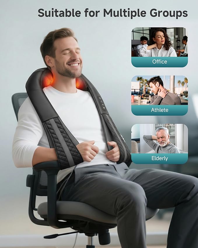 Snailax Cordless Neck Massager with Heat, Rechargeable Shiatsu Neck Back Massager for Pain Relief Deep Tissue, 4D Knead Shoulder Massager Pillow, Gifts/Presents for Mom, Dad, Black