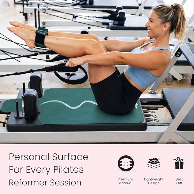 Pilates Reformer Mat Non Slip – Washable Reformer Mat Cover with Grip Socks & Mesh Bag, Sweat Absorbing Pilates Reformer Towel for Studio & Home Use