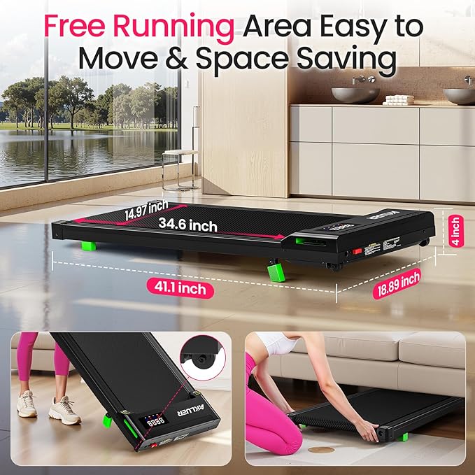 Akluer Walking Pad Treadmill, Portable Under Desk Treadmill 330lbs Capacity, Compact Treadmills Mini Walking Pad, 2.5HP Portable Treadmills with Remote Control, for Home Office Small Space