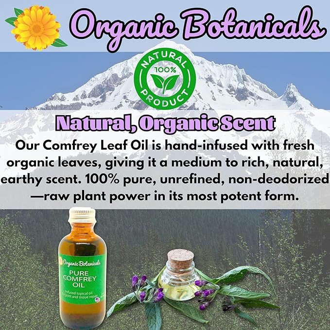 Pure Organic Comfrey Leaf Infused Oil - Skin Care for Joints, Back, Muscles, Fractures, Bruises, and Minor Wounds, Natural Herbal Body Massage Oil, Certified Organic (16 oz)