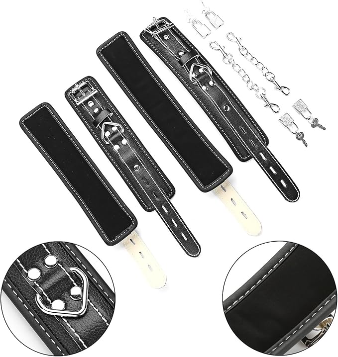EXREIZST Expandable 3 in 1 Spreader Bar Set with Bag and 4 Premium Soft Pad Leather Straps with 2 Chains Adjustable Home Yoga Bar Kit, Black
