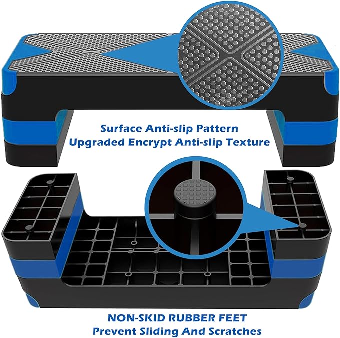 Adjustable Aerobic Exercise Step- Workout Step Platform, 26.5" Step Deck with 4", 6", 8" Height Risers, Women's Home Gym Fitness