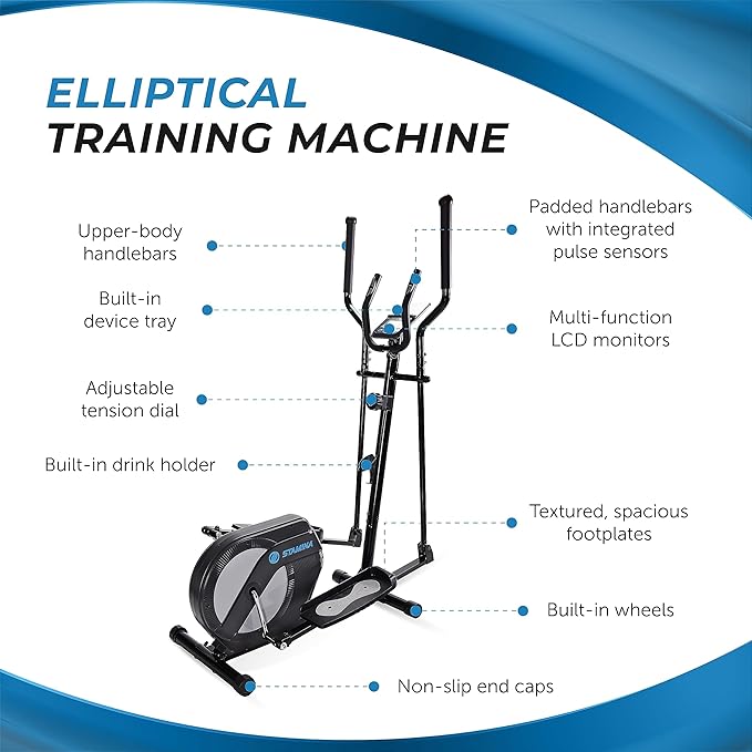 Stamina Elliptical Training Machine with Smart Workout App - Compact Standing Elliptical Machine for Home Workout - Up to 250 lbs Weight Capacity