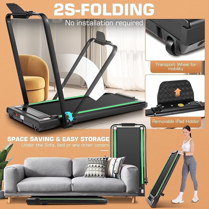 ANCHEER Treadmill with 12%/15% Incline, Folding Walking Pad with Handle Bar, 320-450lb Capacity Under Desk Foldable 3.5HP Treadmills for Home/Office/Gym,Installation-Free