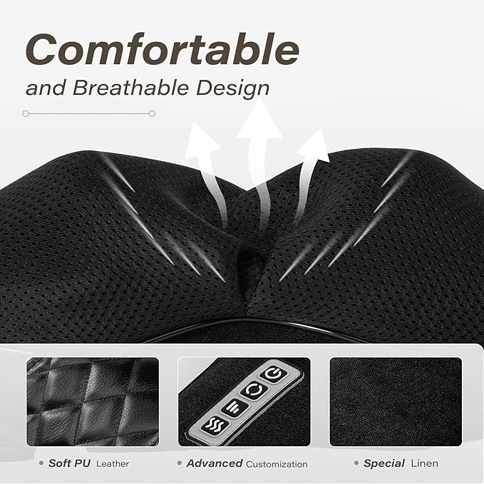 Blue Elf Shiatsu Electric Neck Back Massager Pillow 3D Kneading with Heat for Shoulder, Lower Back, Foot, Leg Muscles Pain Relief Relax in Car Office and Home (Black)