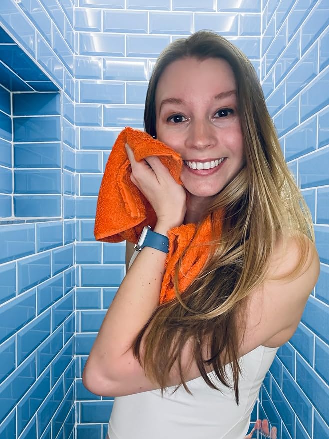 FACESOFT Eco Sweat Active Towel - Soft and Absorbent Cotton Exercise - No Synthetic Microfibers or Plastics - Perfect Sweat Towel for Gym, Exercise, Fitness, Sports, Yoga - Orange - 1 Pc
