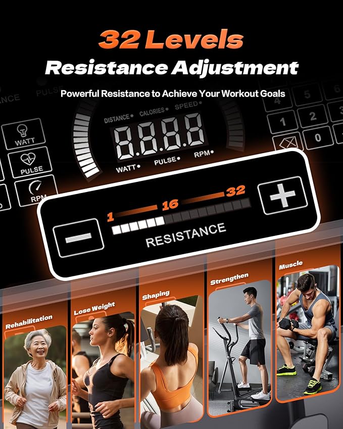 GYMOST Elliptical Machine, Elliptical Exercise Machine for Home with Hyper-Quiet Magnetic Drive System, Elliptical Trainer with 32 Resistance Levels, Large LED Monitor