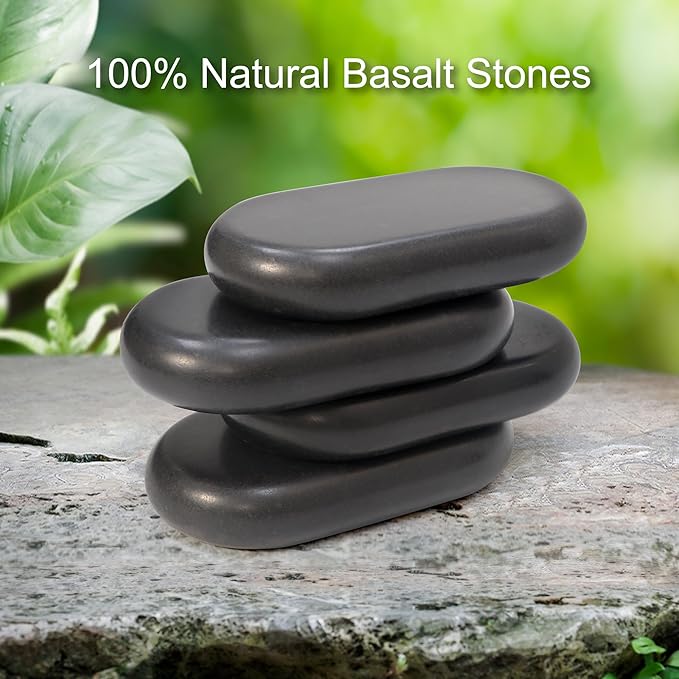 Master Massage Extra Large Flat Ovular Basalt Massage Stones – 4-Piece Set (4.5" x 3" x 1.1") for Professional Therapy and Relaxation