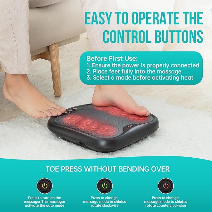 Snailax Shiatsu Foot Massager with Heat, Washable Cover Kneading Foot & Back Massager, Heated Feet Warmer, Electric Feet Massager Machine for Plantar Fasciitis