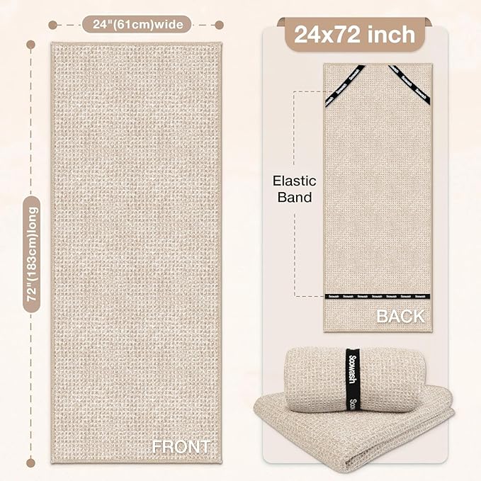 Hot Yoga Towel,Microfiber Yoga Mat Towels Non Slip for Hot Yoga Absorbent Microfiber Sweat Anti-Slip Cover,Bikram,Pilates,Exercise,Fitness 24 inch X 72 inch Beige 2 Pack