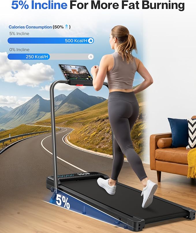 COZYINN Foldable Treadmill with Incline, 3.0HP Quiet Walking Pad with Handle Bar, 2 in 1 Portable Treadmills for Home Small Space, 320 Lbs Capacity Compact Under Desk Treadmill with Led Display & App