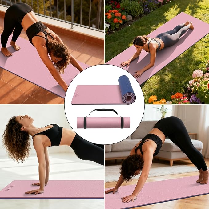 Extra Thick 12mm TPE Exercise Yoga Mat with Strap, 1/2 Inch Non-slip Workout Mat for gymnastics, Pilates, Home, Workout, Gym Floor Fitness