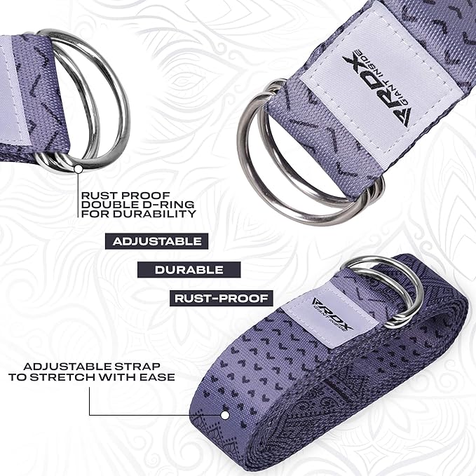 RDX 8ft Yoga Strap with D-Ring Buckle, Durable Polyester Cotton Adjustable Belts for Stretching Pilates Dance Gymnastics Fitness Holding Poses Flexibility Physical Therapy, Home Gym Exercise Workout