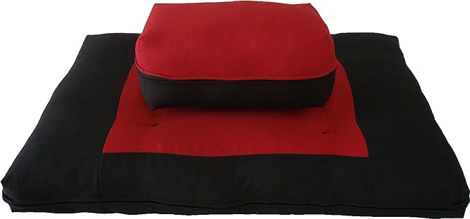 D&D Futon Furniture Zabuton Zafu Set, Yoga, Meditation Seat Cushions, Kneeling, Sitting, Supporting Exercise Pratice Zabuton & Zafu Cushions. (Red)