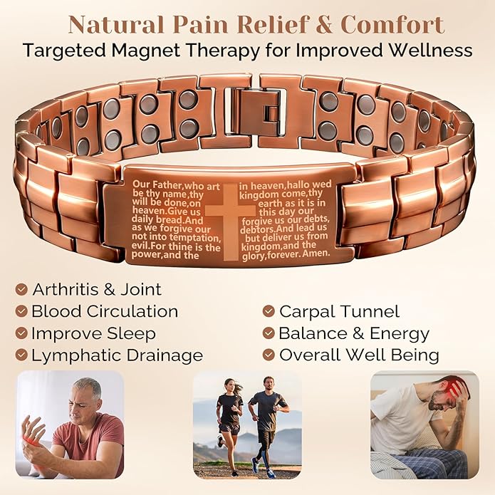 JEROOT Men's 99.99% Pure Copper Magnetic Bracelet, 3500 Gauss Magnets Adjustable with Sizing Tool