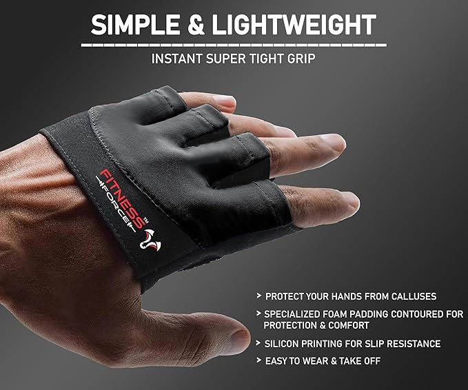 FITNESS FORCE Workout Gloves for Men & Women Partial Weight Lifting Non-Slip Gym Gloves, Lifting Grip for Calluses Guard Fingerless Exercise Gloves with Full Palm Protection
