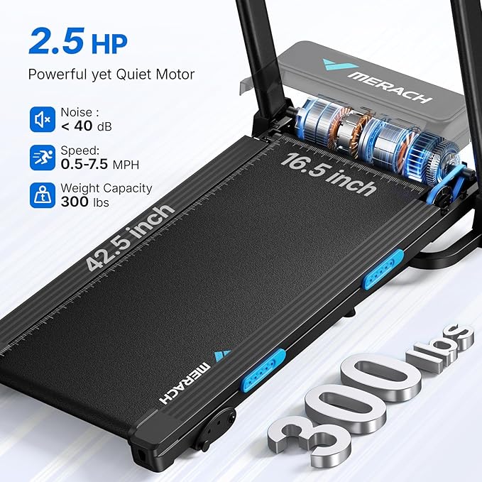 MERACH Incline Treadmill with Incline 6%-15%, 7-Layer Belt 300LBS Capacity Tredmill Foldable Handle Running Treadmills for Home, 0.5-7.5MPH 3.0HP Incline Folding Treadmill LED with APP Threadmill
