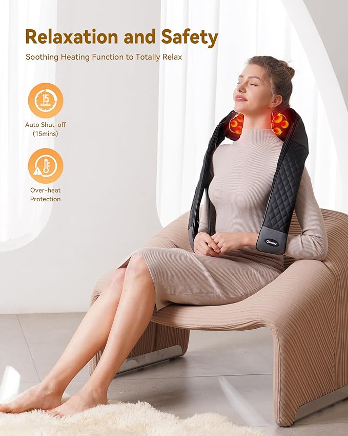 Shiatsu Neck and Back Massager with Heat, Neck and Shoulder Massager, 4D Deep Tissue Kneading Massage for Leg, Full Body Muscle Pain Relief, Ergonomic Design, Ideal Gifts for Women Men, Not Cordless