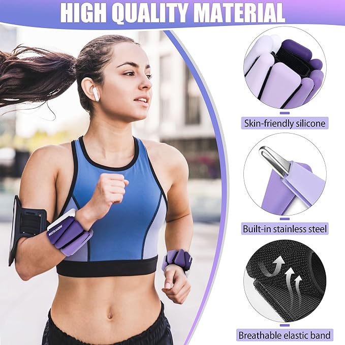 Ankle Weights for Women Wrist Weights Set of 2 (1 lb/2 lb Each) Adjustable Arm Leg Weight for Womens Men Suitable for Walking Swimming Running Pilates Yoga Gym