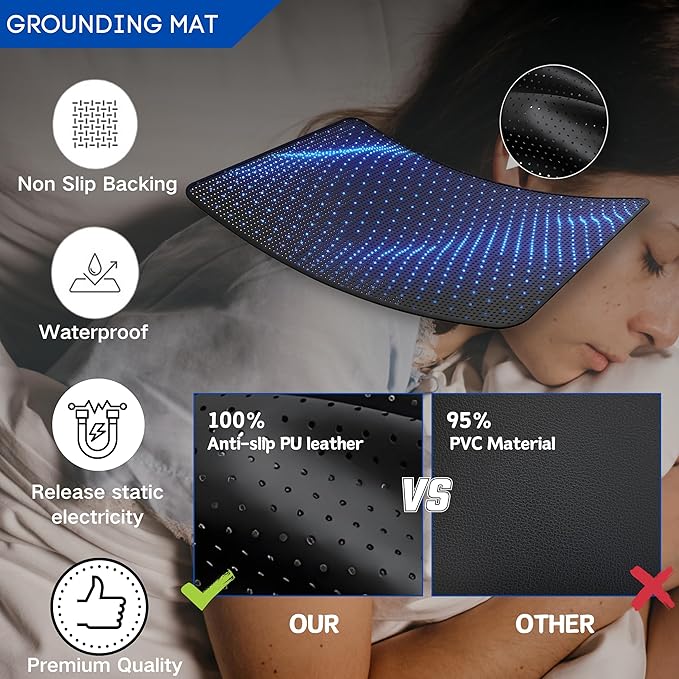 Grounding Mat for Bed, Earthing Mat for for Sleeping Ground Therapy Balanced Energy Better Sleep, Pain Relief Grounding Mat Sheets Pad with Grounding Cord, Queen 27"x60"
