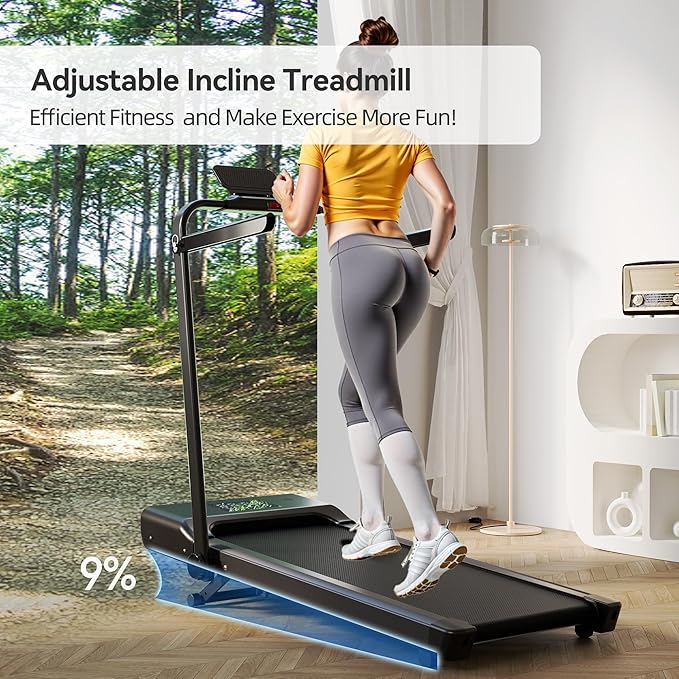 DeerRun Walking Pad Treadmill with Incline and Handle Bar, 4-in-1 Foldable Under Desk Treadmills for Home Small or Office, 300 lbs Capacity 3.0 HP Folding Portable Walking Pad with APP