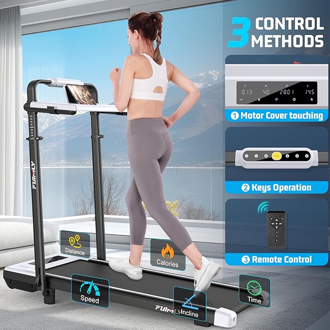 Walking Pad Treadmill with Desk Workstation, 15% Incline Treadmill with Handle Bar, Foldable Treadmills Under Desk for Home/Office, 400 lbs+ Capacity, Adjustable Height, Removable Desk, 3.5HP Motor