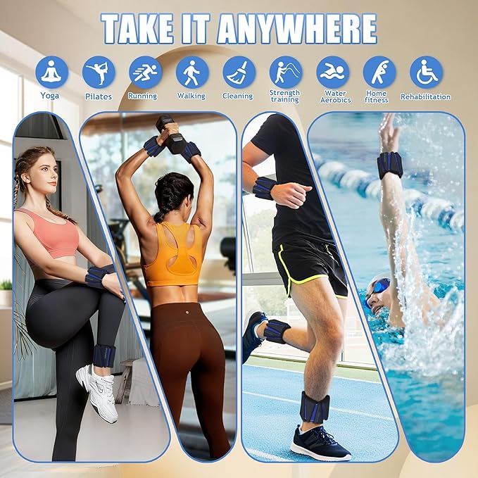 Ankle Weights for Women Wrist Weights Set of 2 (1 lb/2 lb Each) Adjustable Arm Leg Weight for Womens Men Suitable for Walking Swimming Running Pilates Yoga Gym