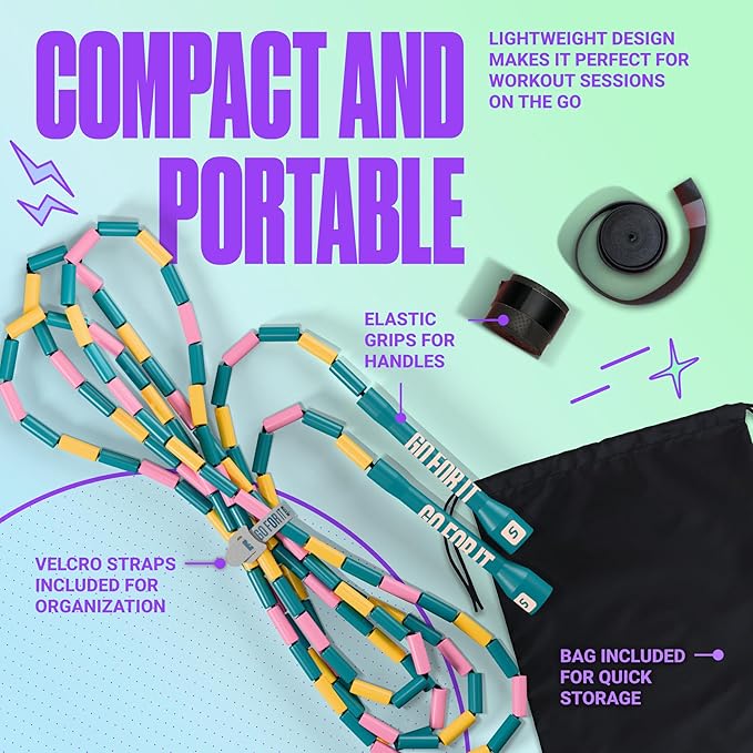 Sportbit Elite Beaded Jump Rope – Adjustable for Kids & Adults, Durable Fitness Skipping Rope for Cardio, Gym, Home & Outdoor Workouts