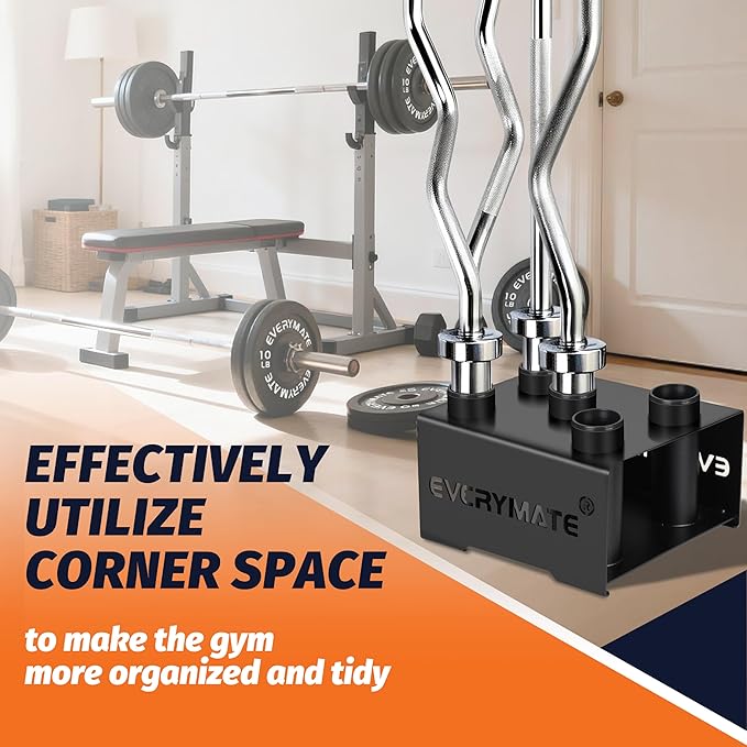 EVERYMATE Vertical Barbell Rack - Heavy-Duty Steel Organizer, Barbell Holder Floor Stand, Fits 2" Olympic Bars with Scratch-Resistant Inserts, Space-Saving for Home/Garage/Commercial Gym