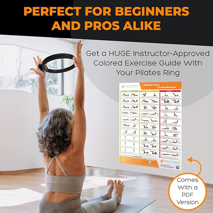MANTRA SPORTS Pilates Ring - 13 Inch Magic Circle Pilates Ring - Toning Inner Thigh Exerciser, At-Home Yoga Equipment for Home Workouts - Thigh Master for Women, Arms & Core Toning - Carbon Black
