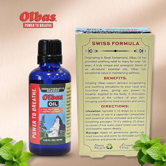 Olbas Massage and Aromatherapy Oil, 1.65 Fl Oz,body massage oil, Swiss Herbal Remedies with Pure Essential massage oils for muscle relaxing and soothing comfort for pain relief.
