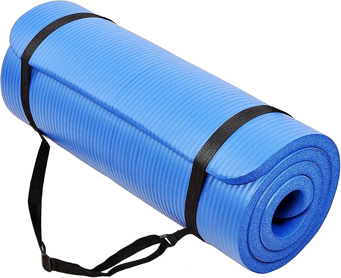 BalanceFrom 71x24 Inches Extra Thick Yoga Mat 1-Inch High-Density Foam – Roll-Up Exercise Pad with Double-Sided Non-Slip Surface and Carrying Strap for Pilates and Home Workouts, Multiple Colors