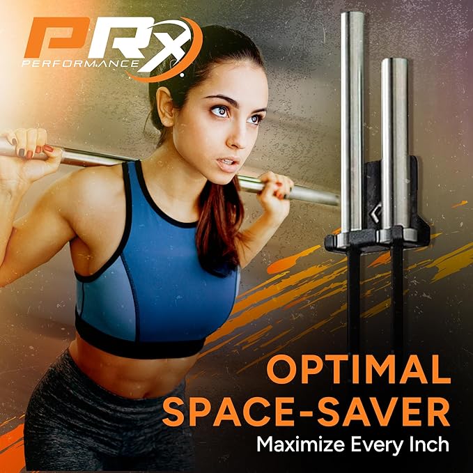 PRx Performance Wall-Mounted Barbell Storage Rack - Space-Saving 2-Bar Holder for Home & Commercial Gym, American-Made, Durable Fitness Equipment, Ideal for Workout and Garage Gym Accessory, Black