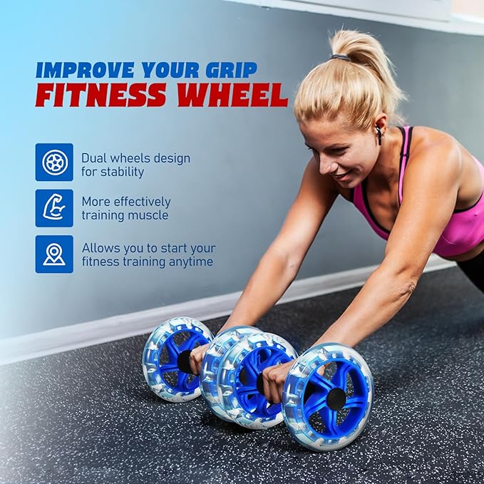 Luxshiny Twin-wheel Fitness Roller Ab Wheel Core Abdominal Exercise Device for Tummy Shaping, Blue, Suitable for Men and Women Home Workout