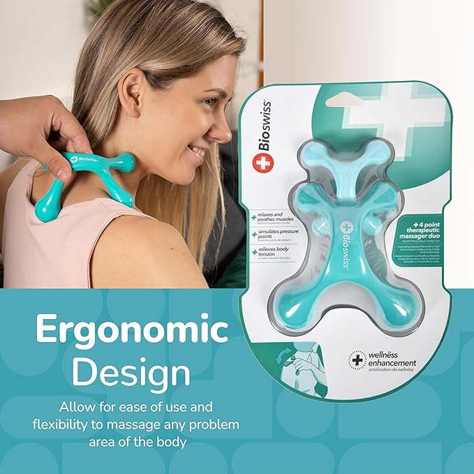 BioSwiss 2-Pack Handheld Full Body Massager, 4-Leg Pressure Point Tool for Back, Neck, and Shoulder, Includes 1 Large and 1 Small