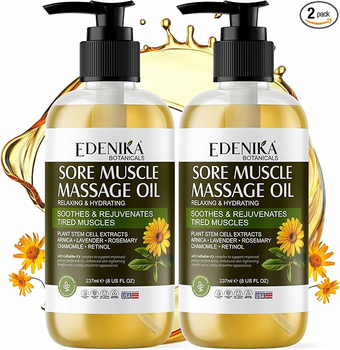 Maximum Strength Sore Muscle Massage Oil for Massage Therapy with Pure Arnica, Deep Muscle Tension Relief & Joint Comfort Rub, Enhancing Circulation & Warming, 2-Pack