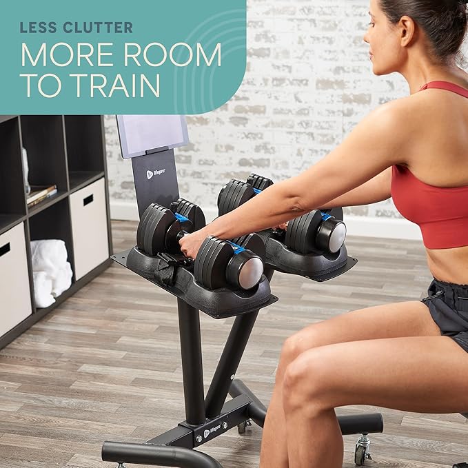 Lifepro Adjustable Dumbbell Stand with Wheels & Phone/Tablet Holder – Compatible with PowerFlow Plus, PowerUp Plus & Other Brands – Smart, Space-Saving Dumbbell Rack for Home Gym